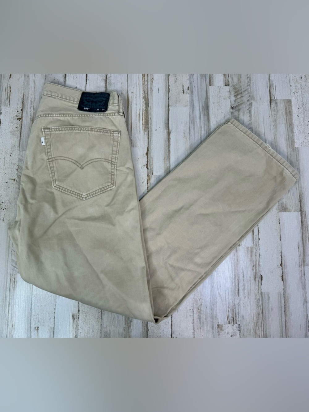 Levis 559 Relaxed Straight 36x33 Jeans 100% Cotton Khaki Tan Mens